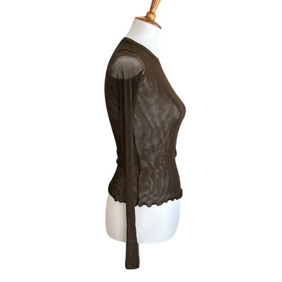 Vintage Y2K Only Hearts Brown Mesh Long Sleeve Top P/S - Picture 2 of 5